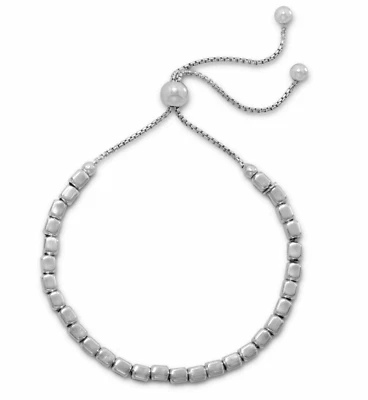 Pulsera Bolo ajustable cadena caja cuentas cuadradas de plata de ley maciza de 3,4 mm 9,5" Foto 1 de 4