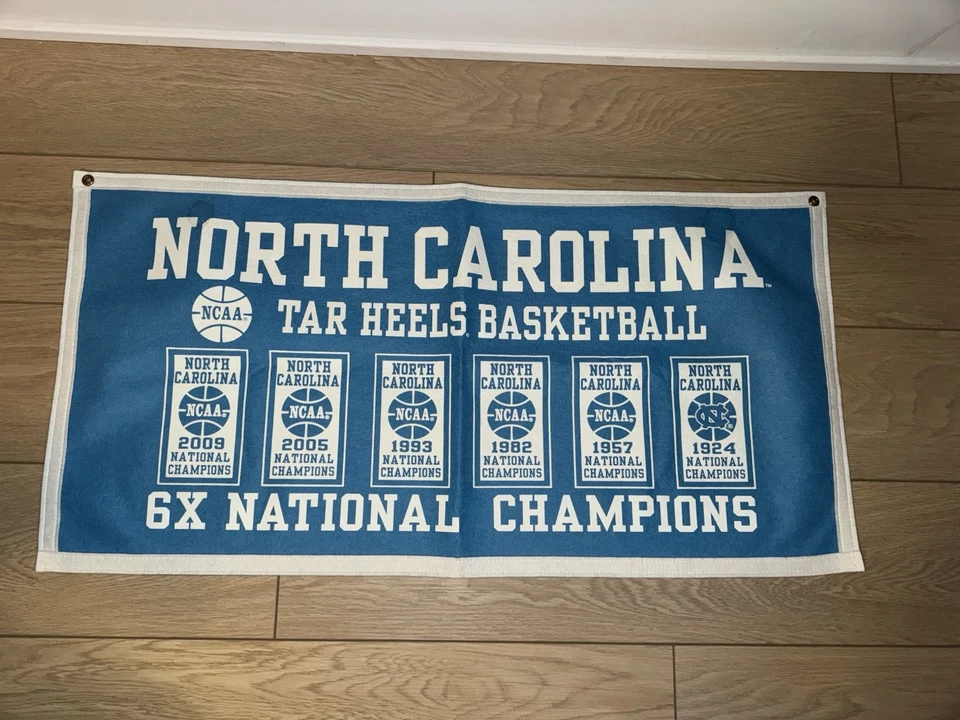 North Carolina Tar Heels 34x17 Wool Basketball Champions Light Blue Felt Banner - Image 1 of 2
