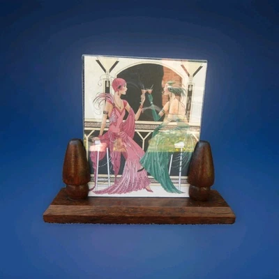 ART DECO FREESTANDING PHOTO FRAME FRENCH 1930s WOOD PERSPEX VINTAGE HANDMADE - Image 1 of 4