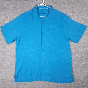 Camisa Tommy Bahama Para Hombre Grande Azul Seda Jacquard Campamento Hawaiano Manga Corta - Imagen 1 de 9