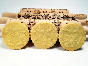 CHRISTMAS GIFTS EMBOSSING ROLLING PIN Laser Engraved with Christmas Symbols CHRI - Picture 1 of 22