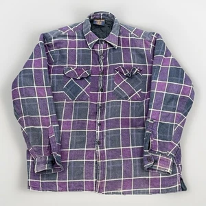 Giacca di flanella foderata trapuntata Woodland vintage XL shacket sbiadita viola invecchiato - Foto 1 di 6