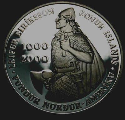 2000-P Commemorative Iceland 90% Silver Proof Dollar Leif Ericson COIN ONLY - Image 1 of 2