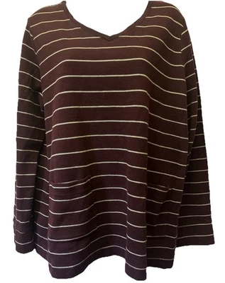 Blusa listrada feminina J Jill manga longa grande com bolsos frontais cor vinho passas - Imagem 1 de 4