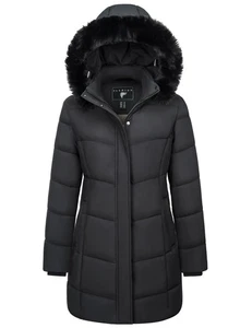Damen langer Winter Parka Mantel warme dicke Steppjacke mit Kunstfell Kapuze Wasser - Bild 1 von 13