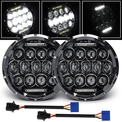 Pair 7" Inch LED Headlights Halo Angle Eyes For Jeep Wrangler JK(07-14) LJ TJ CJ - Image 1 of 4