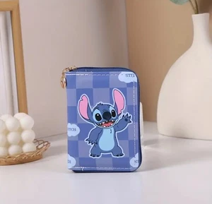 NEW DISNEY STITCH ‘WAVING’ MID SIZE ZIP UP PURSE FAUX LEATHER BLUE CHECK WALLET - Picture 1 of 5