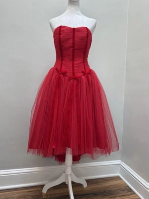 Vestido De Colección Rojo Tul Poofy Alto Bajo Estilo Años 50 Y2K Fiesta Baile de graduación XS/S Christie Helene* Foto 1 de 4