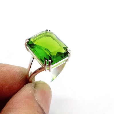 Sterling Silver Peridot Ring, Handmade  Peridot Gemstone Ring, Statement Ring, - Image 1 of 4