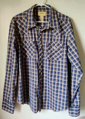 BDG Pearl Snap Checkered Long Sleeve Shirt Blue Red Tan Gold Men’s Size XL - Image 1 of 4