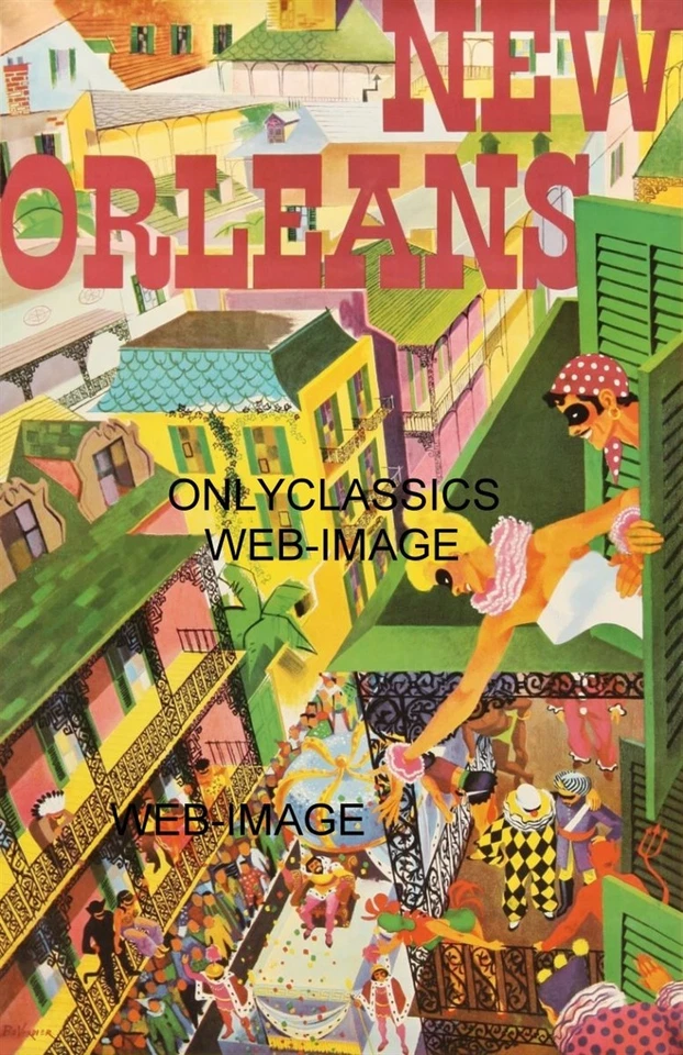 '55 NUEVA ORLEANS VIAJES AVIACIÓN 12x18 PÓSTER ARTÍSTICO MARDI GRAS BOURBON ST LOUISIANA Foto 1 de 1