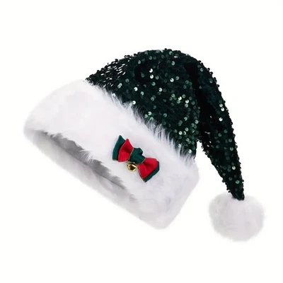 Sombrero de Navidad Lentejuelas Rojo Moño Peluche Sombrero Decorativo Foto 1 de 3