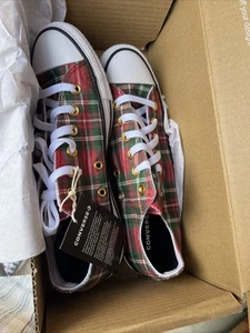 Converse Chuck Taylor All Star basse donna 9 rosso verde a quadri bianche nuove con scatola - Foto 1 di 5