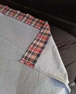 Ralph Lauren Garrison Twin Size Flat Sheet Red Blue Cotton Plaid Trim Chambray - Picture 1 of 12