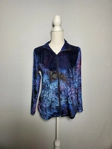 Chicos Long Sleeve Zip Up Velvet Sweatshirt Jacket Blue Purple Women's Size 0. - Picture 1 of 8