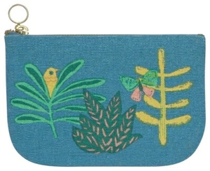 Cotton Zipper Pouch Handbag - Folkart Bird Butteryfly & Botanical Design 7 Inch - Picture 1 of 4