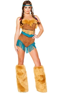 Sexy Adult Women Tribal Vixen Native American Costume Fringe Romper Cincher - Picture 1 of 3