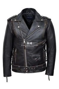 Chaqueta de cuero para hombre negra DISTRESSED Live To Ride motocicleta REPUJADO EAGLE - Imagen 1 de 8