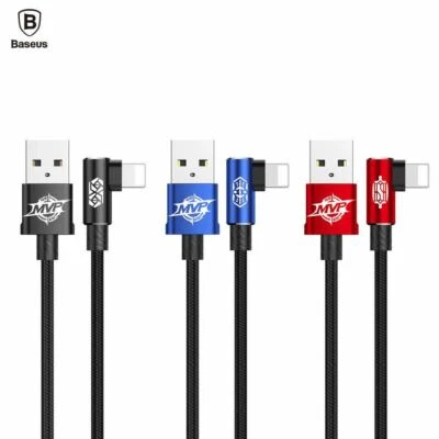 BASEUS ELBOW USB Braided Charger Data Sync Cable For iPhone 7 8 X XS 11 12 13 14 - Image 1 of 4