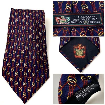 Corbata clásica de seda para hombre Paolo Gucci diseñador italiano vintage azul EXCELENTE C Foto 1 de 4