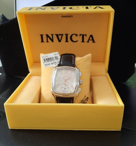 Vintage Invicta Men's Tonneau Chronograph Leather Band Rose Gold Hands & Numbers