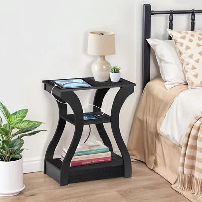 Side Table 3 Tier End Table with Outlets for Living Room Bedroom Office Hallway  - Image 1 of 4