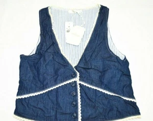 Millau Damen Denim Häkel Knopf V-Ausschnitt Weste mit Rücken Gürtel blau Größe Small Neu mit Etikett - Bild 1 von 6