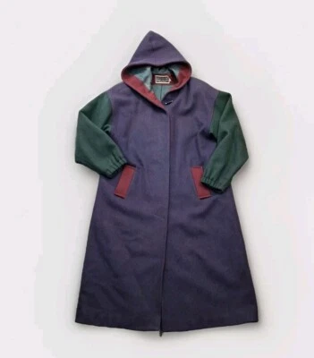 Spencer Douglas Coat Womens 14 Colorblock Full Length Hooded Wool Vtg USA  - Image 1 of 4