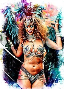 Rihanna R&B Musician Celebrity 2/5 Art ACEO Print Card By:Q