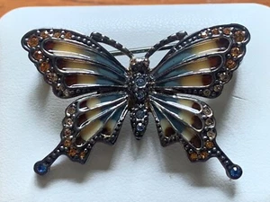 MONET Signed 1.5” Butterfly Brooch Pin Enamel & Rhinestones Good Condition - Picture 1 of 7