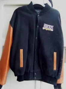 XENA - THE OFFICAL HERCULES BLACK/RUST CREW BOMBER WOOL & LEATHER JACKET - XLG - Picture 1 of 5