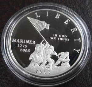 2005-P Marine Corps Proof Silver Dollar US Mint Commemorative $1 Capsule Only - Picture 1 of 4