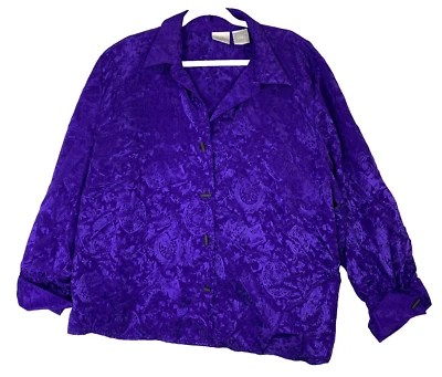 Camisa de Noche Ropa de Dormir Satén De Colección Floral Púrpura Jaclyn Smith Clásicos L/S 26W Plus Foto 1 de 4