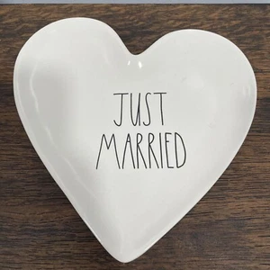 Rae Dunn "Just Married" Heart Shaped Plate Black Letters wedding gift - Picture 1 of 5
