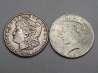 2 US Silber Dollars : 1889 Morgan & 1923 Peace. #7