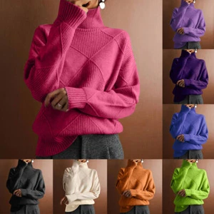 Women Winter Chunky Knit High Neck Jumper Pullover Baggy Sweater Tops Plus Size! - Picture 1 of 28