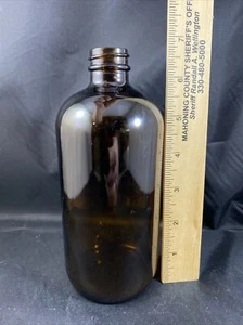 Vintage 7” Brown Glass Round Medicine Bottle, MINT Condition A18 SS Screw Top - Picture 1 of 7