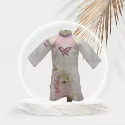 Ao Dai blanco vietnamita con pantalón rosa para niña.  Juego completo Foto 1 de 3