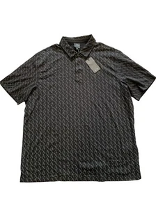 Armani Exchange Men's Black All Over Logo Print Polo Shirt XL 100% Cotton NWT - Picture 1 of 11