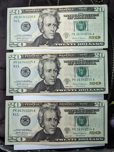 Fortlaufende Seriennummer Scheine Lot von 3 $20,00 Dollar Scheine 2017A NM+ - Bild 1 von 4