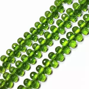 10 Pcs Hydro Peridot Green Quartz Tear Drop Briolette Beads Micro Faceted 7mm - Picture 1 of 2