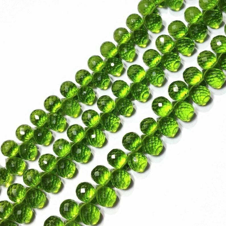 10 Pcs Hydro Peridot Green Quartz Tear Drop Briolette Beads Micro Faceted 7mm - Image 1 of 2
