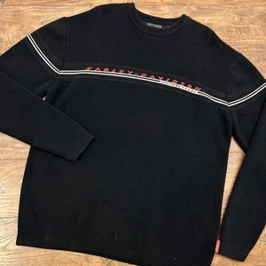 Harley Davidson Knit Sweater Men L Black Red Spellout Pullover Crewneck Y2K Vtg - Picture 1 of 9