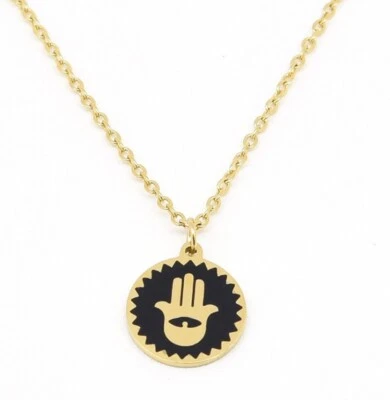 Vergoldete Titan Edelstahl Emaille Hamsa Hand von Fatima Halskette 18-20" - Bild 1 von 4