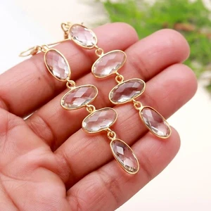 Crystal Gemstone Dangle Earring Handmade 925 Sterling Silver Women Earrings - Picture 1 of 6