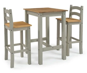 Corona Bistro Table and 2 Barstool Grey Wax Mexican Solid Pine Mercers Furniture - Picture 1 of 6