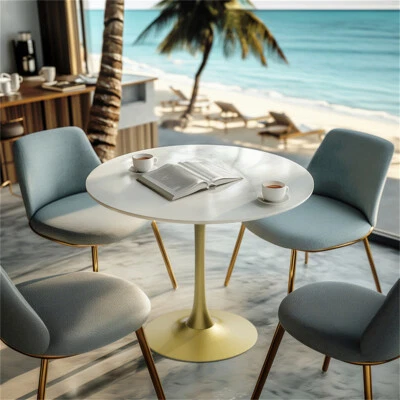 Marble Round Tulip Dining Table Kitchen Dinette Restaurant Table Single Pedestal - Image 1 of 4