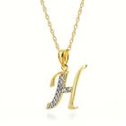 14K. SOLID GOLD NECKLACE WITH NATURAL DIAMONDS INITIAL 'H' PENDANT (Yellow Gold)