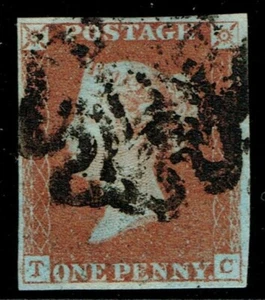 1841 1d Red Black Plate 9 TC 4m Unusual Large MX Fine Used Cat. £180.00 - Picture 1 of 1