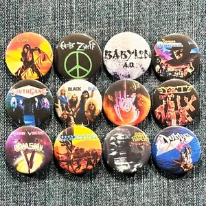 Bandas para el cabello de los 80 1,5" botones pinback metal pesado clásico hard rock retro 12 prendedores - Imagen 1 de 5